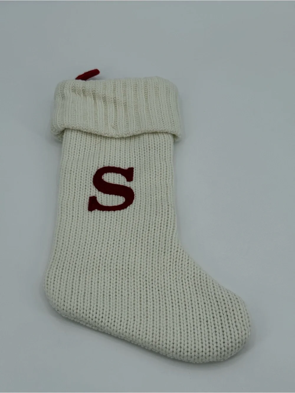 Christmas Stocking Red “S” Monogram Holiday Decor Classic Cozy Style